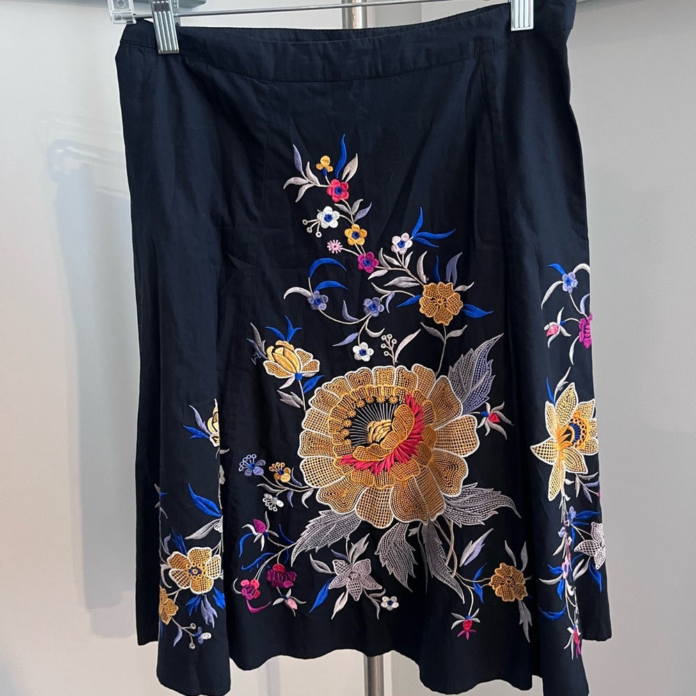 French Connection Black Skirt with Floral Embroidery
